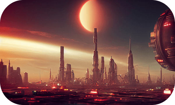 Paesaggio alieno con città futuristica